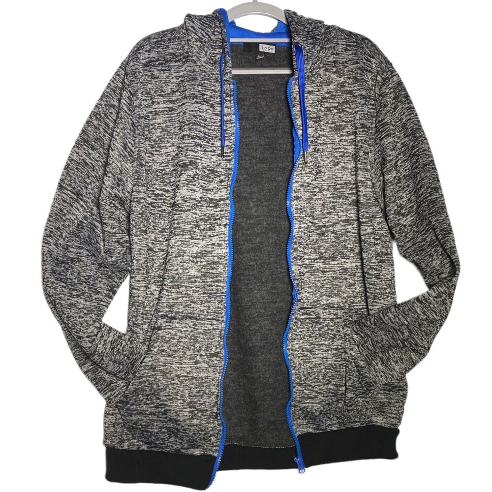 hype Grey Hoodie Men's Size L Hooded Sweatshirt Jackets Full Zip Pockets  Blue
